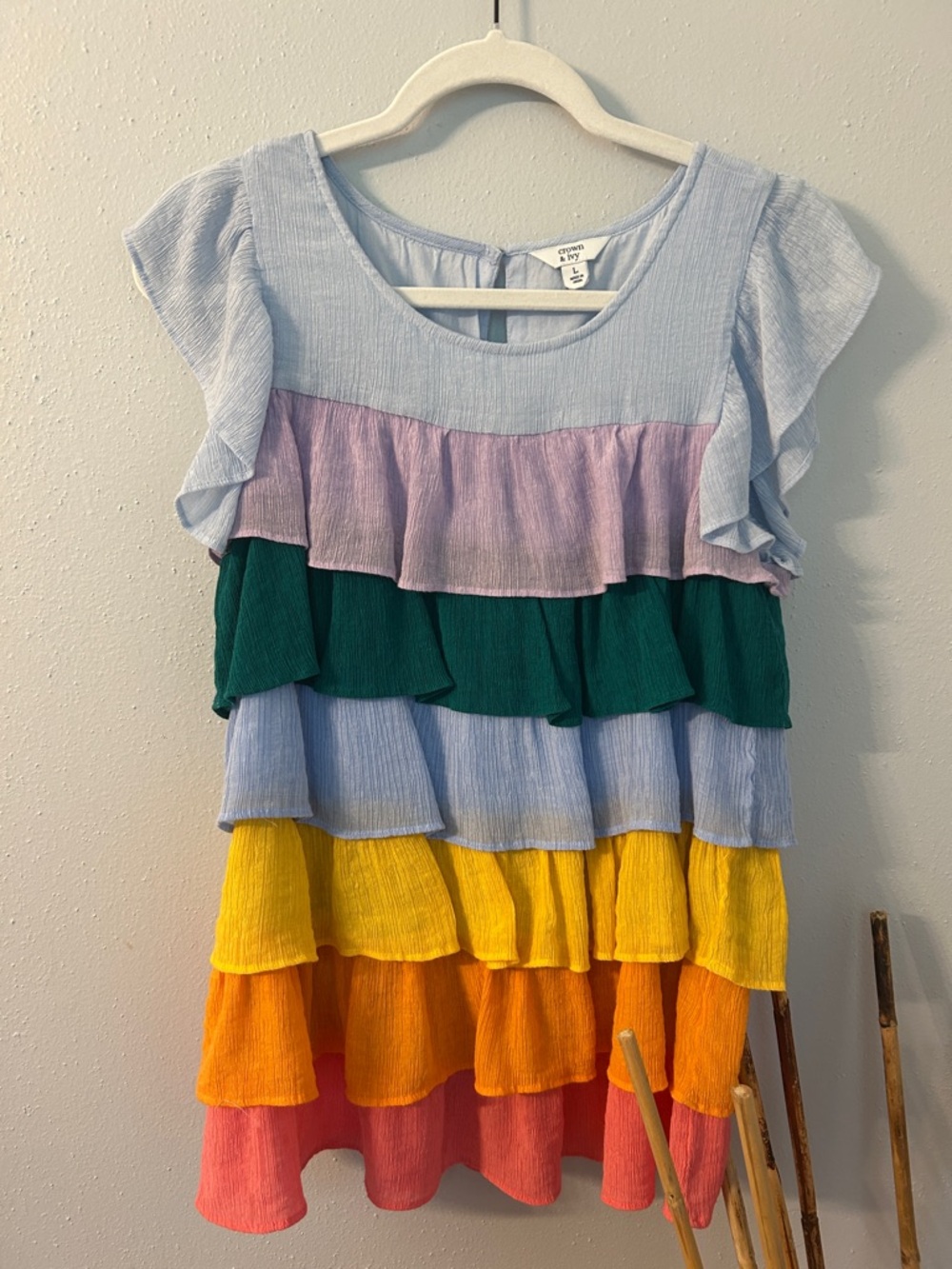 Crown and ivy Colorblock Tiered Ruffle Dress - Pastel & Bright Rainbow